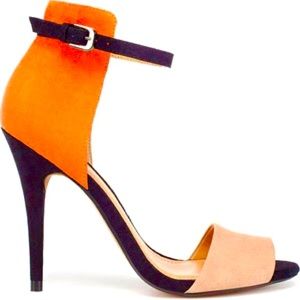 NWOT ZARA Orange Tan Black Suede Color Block Heel Pump Open Toe Shoe Size 8 (39)